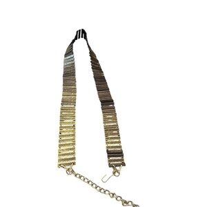 Gold Tone Waist Belt Faux Metal Rectangular 33-38” Waist Biker Punk Rock Western